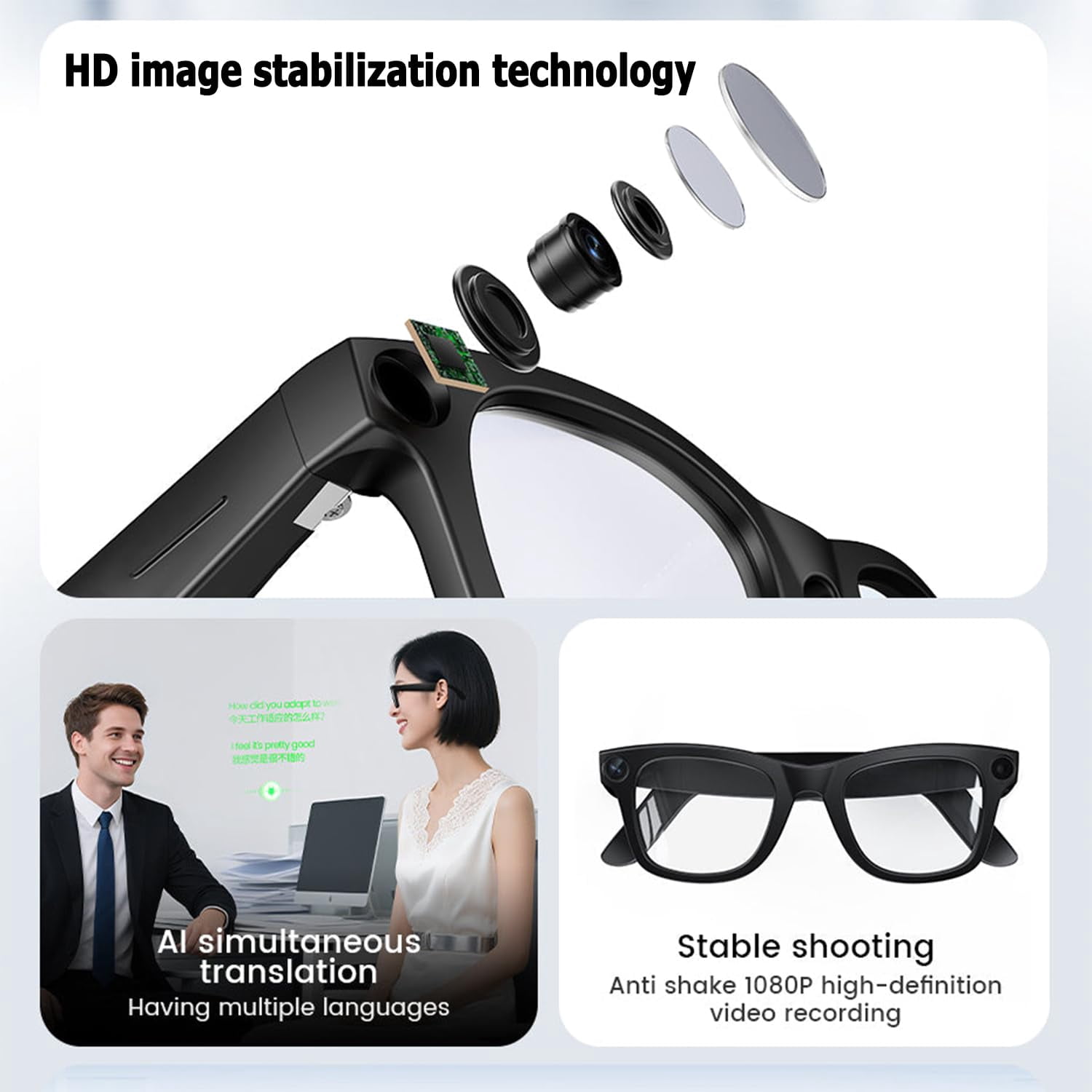 Cyanvue Ai Smart Glasses,8mp Camera Glasses with Music & Call Features,Waterproof Ai Bluetooth Smart Glasses for Men with Camera,UV Protection,Anti-Blue Light Glasses Everyday Wear(Anti-blue light gl