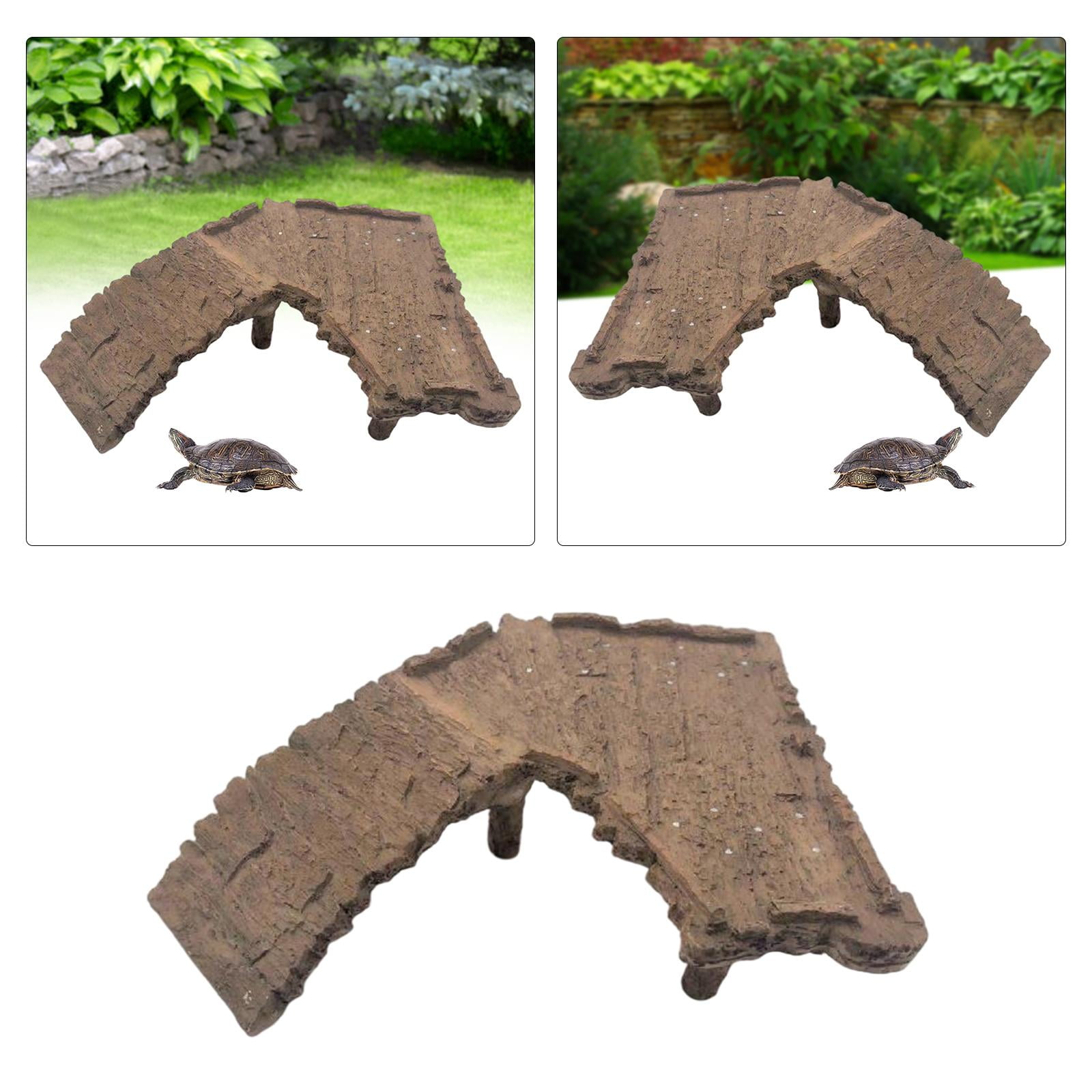 Resin Turtle Terrapin Dock Tortoise Basking Platform with Ramp Ornament Durable Friendly for Terrarium Tank Cave Hide-Out easy to clean, 21.5x7x6cm A