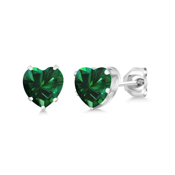 Gem Stone King 1.36 Ct Heart Shape Green Simulated Emerald 925