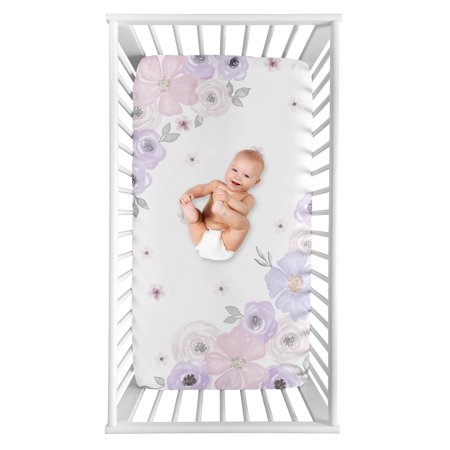 UPC: 0846480071952 | Lavender Watercolor Floral Photo Op Fitted Crib Sheet by Sweet Jojo Designs