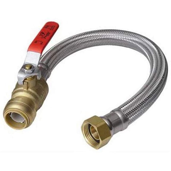 SharkBite U3088FLEX18BVLFA Flexible Water Heater Connector with Ball Valve, 3/4 inch x 3/4 inch FIP, Push-to-Connect Braided Stainless Steel, Water Heater Hose, SILVER