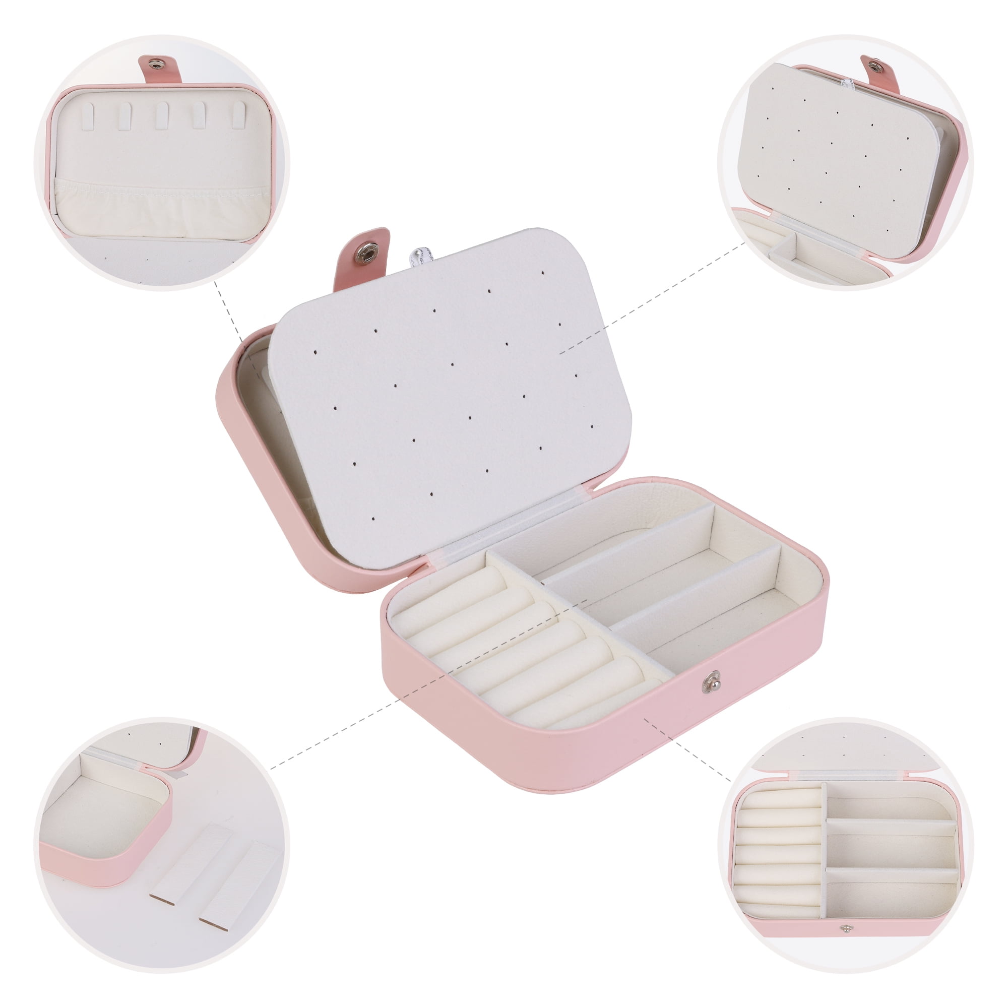 Unique Bargains Jewelry Box Small PU Leather Jewelry Organizer Case Storage Display Holder Pink