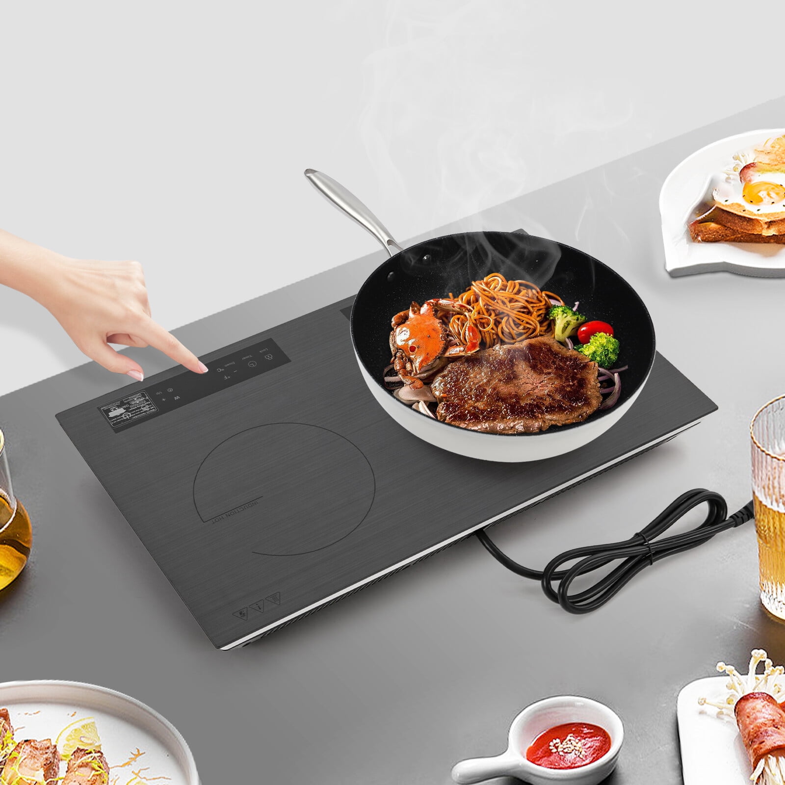 4000W Double Induction Cooktop, 110~120V 24 Inch Desktop Induction Stove Top Portable Induction Cooker Hot Plate Electric Burner with Timer Child Safety Lock and LED Display for home kitchen camping