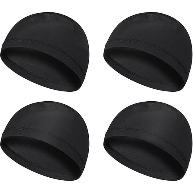 Paquete de 4 gorros para hombre, gorro de algodón suave que absorbe el sudor, forro para casco, gorros para correr y ciclismo, unisex, negro