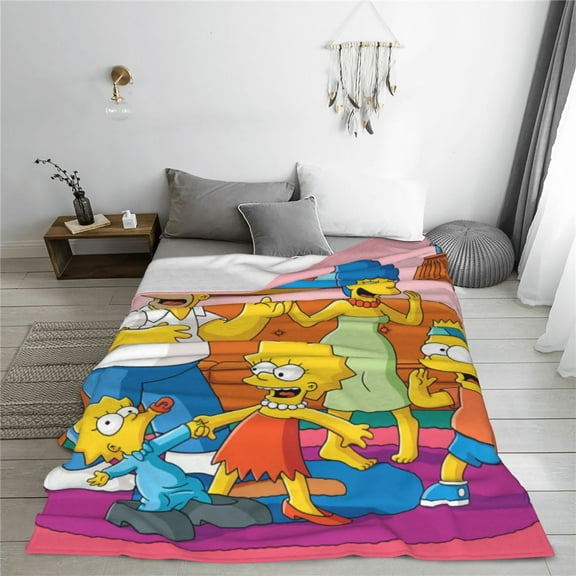 Simpsons Cartoon Printing Throw Blanket, All Seasons Flannel Fleece Blanket, Soft & Warm Plush Blankets for Couch Sofa Bed Camping Travel, 40"x30"