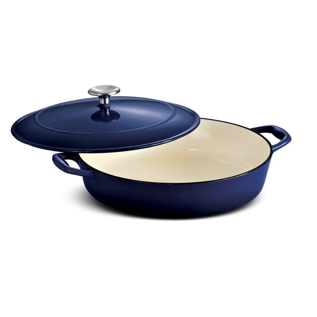 Tramontina Bestow 4-Quart Enameled Cast Iron Braiser with Lid, Gradated Cobalt, Oven-Safe