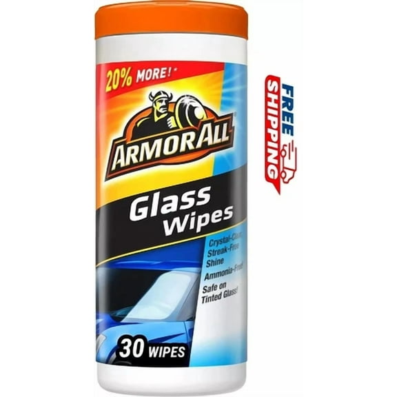 Armor All Car Glass Wipes, Auto Glass Cleaner For Film And Grime, 30 Count