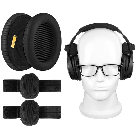 Geekria QuickFit Earpads Kit with Pressure-Relief Cushions for Glasses Wearers, Compatible with Boses QC45, QC35, QC35 ii, SoundLink Around-Ear, New QuietComfort (Black)