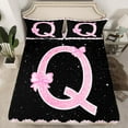 thumbnail image 2 of Manfei Initial Letter Q Queen Sheet Sets,Galaxy Starry Night Flat Sheet,Pink Sequin Print Queen Fitted Sheet For Girl,Breathable Bedroom Decoration,4-Piece, 2 of 7