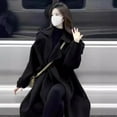 thumbnail image 5 of Women Winter Overcoat Turn-down Collar Pockets Mid Length Pure Color Double-breasted Cardigan Loose Fit Coat Thermal Long Sleeves Commuting Dating Winter Coat, 5 of 7