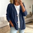 thumbnail image 2 of Edvintorg Jean Jacket Women Long Sleeve Loose Casual Button Down Denim Coat with Pocket Womens Fashion Dark Blue L, 2 of 8