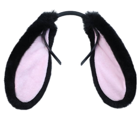 DESIGNICE Bunny Ears Headband for Women and Girls - Soft Plush Drooping Rabbit Ear Hair Accessories, Cute Cosplay Headband with Vibrant Colors, Black