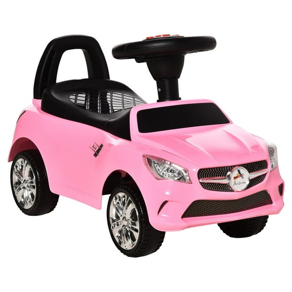 Aosom Kids Ride On Push Car, Foot-to-Floor Walking Sliding Toy Car for Toddler with Working Horn, Music, Headlights and Storage, Pink