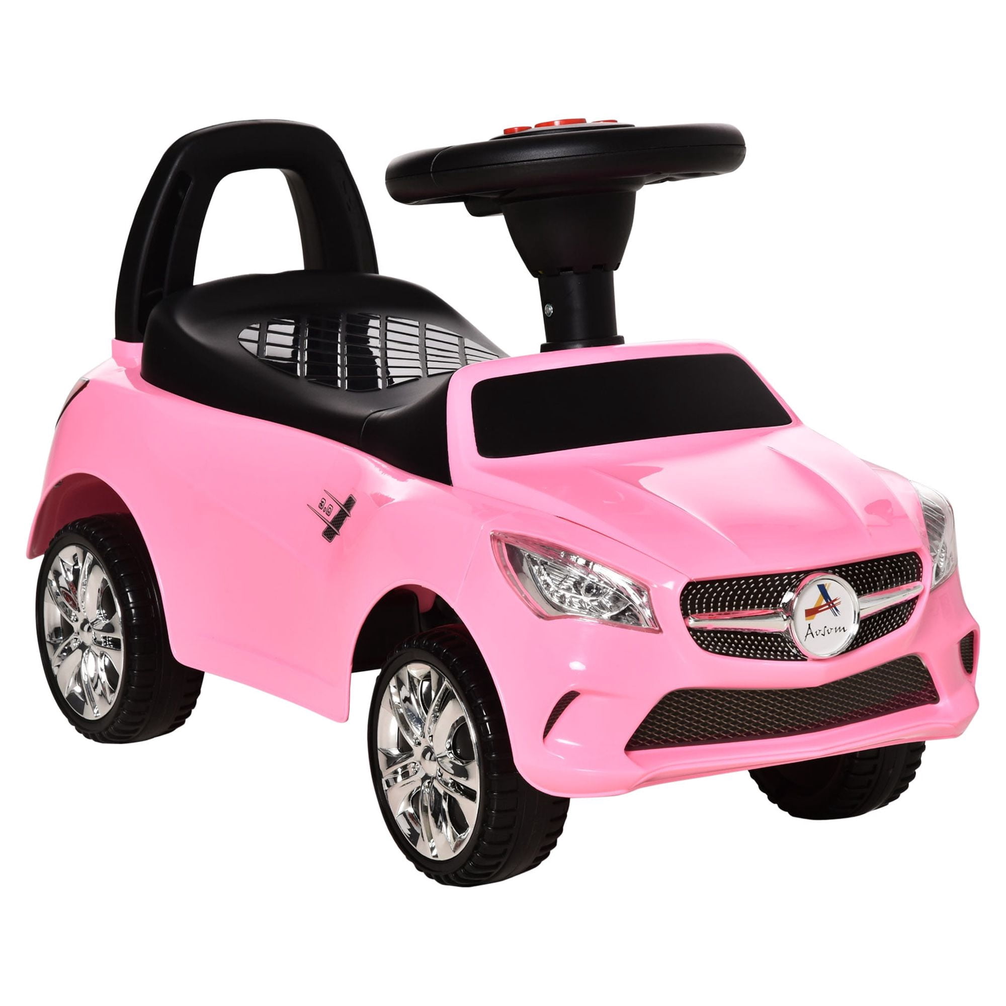 Pink Toddler Ride On Push Car - Foot-to-Floor Walker, Horn, Music & Storage - 18-36 Months - PP & Steel