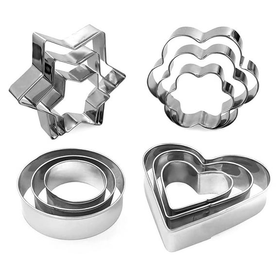 Knubmt Set of 12 Mini Cookie Cutters Set Heart Round Flower Star Shapes Biscuit Molds Stainless Steel Cookie Cutter for Baking, Kitchen