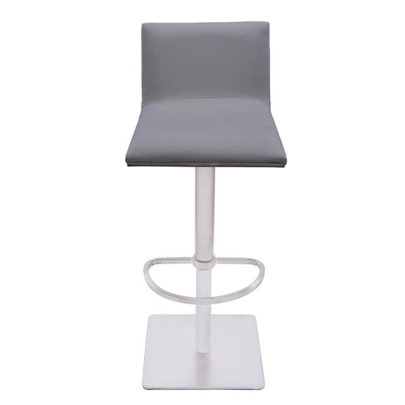 Crystal Barstool in Brushed Stainless Steel finish with Grey Faux Leather and Walnut Back
