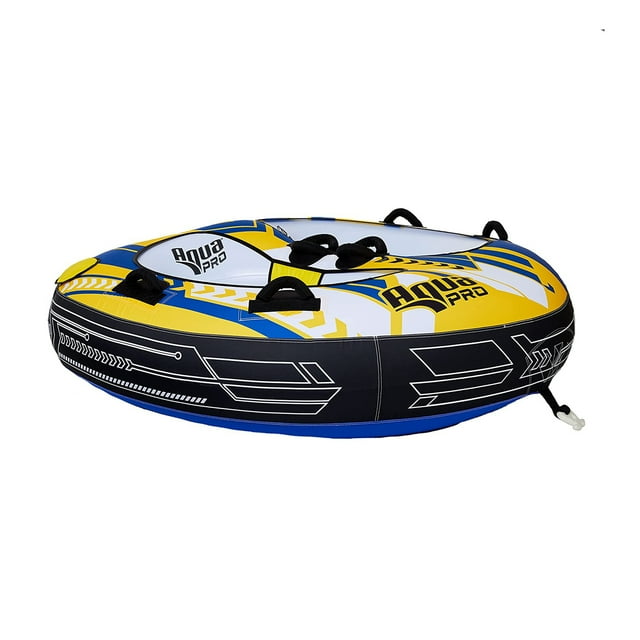 AquaPro Heavy Duty Nylon Deck Style Towable 2 Person Rider, Yellow & Blue