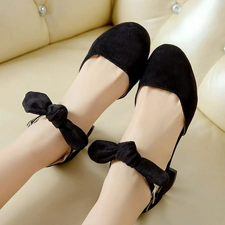 

XWQYRG Women s Suede Block Heels Pumps Bows Round Toe Mary Jane Shoes Ankle Strap Pumps Smart Office Formal Occasions Wedding Party Dress Sandals
