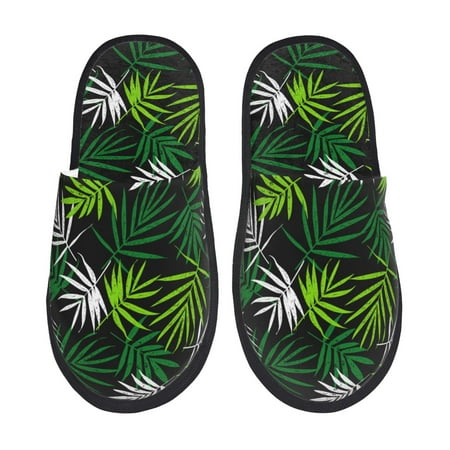 

Qekee Tropical Leaves1 print Slippers for Women and Men Fluffy Cute Cozy House Slipper Funny Furry Bedroom Slippers for Women Indoor -Medium