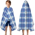 thumbnail image 3 of Blue and White Grid Pattern Hooded Bath Towel，50"x30" for Ages 3 To 12 Kids, Quick Dry Lightweight Soft Microfiber Hood Beach Towel Cover Up for Kids, 3 of 7
