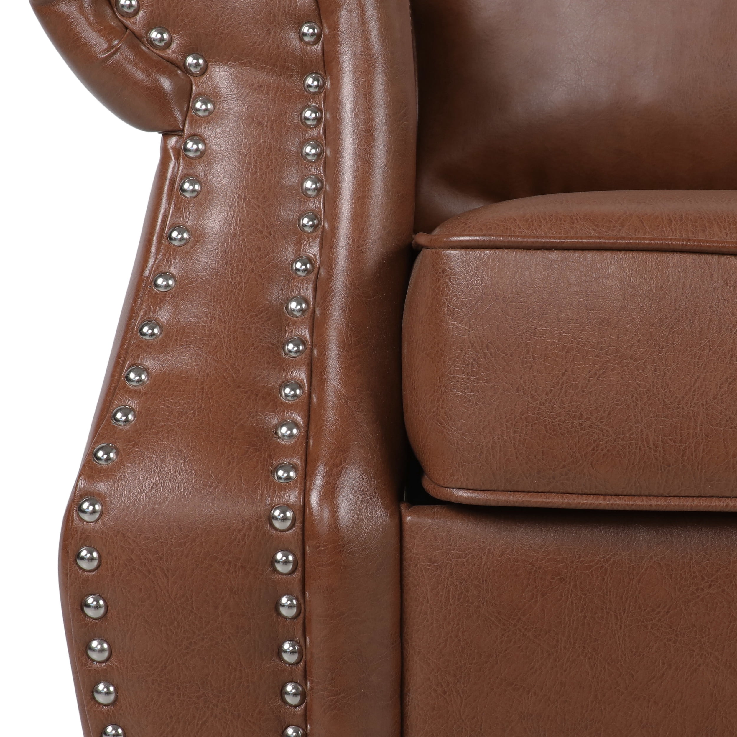 Noble House Amedou Faux Leather 3 Piece Club Chair and Sofa Set, Cognac Brown and Dark Brown