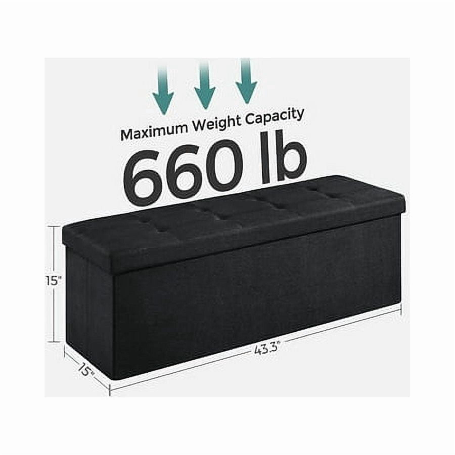 SONGMICS 43" Storage Ottoman Bench Hold up to 660lb Ottoman with Storage Footstool Bedroom Bench with Storage Black