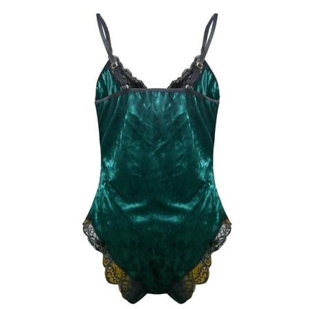 

Skpblutn Lingerie Women Velvet Lace Lingerie Underwear Teddy Bodysuit Jumpsuit Sleepwear Flannel Green L