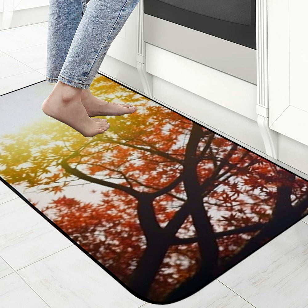 Qinduosi Decorative Door Mat, Door Mat with Non-Slip Rubber Backing, Easy Cleaning, Traps Dirt, for Entry, Patio, Garage- Leaf Tree Plant Nature Autumn Sky Blur 19.68*47.24 in
