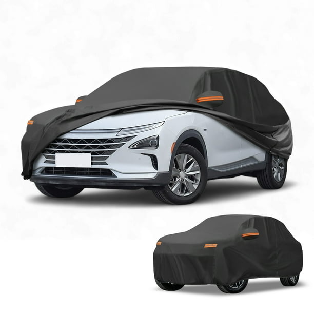 Funda para auto impermeable para todo clima, protección exterior completa contra el sol y la lluvia, con tiras reflectantes, negra para Hyundai Nexo
