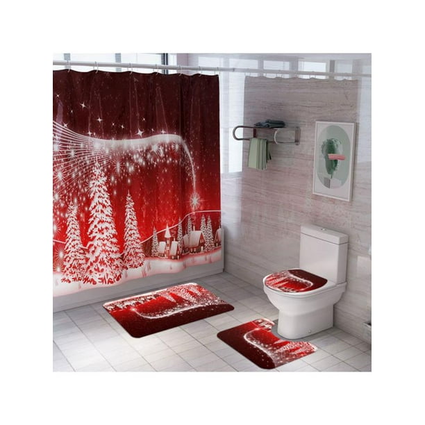 4pcs Set Bathroom Rug Shower, Shower Curtain Rug