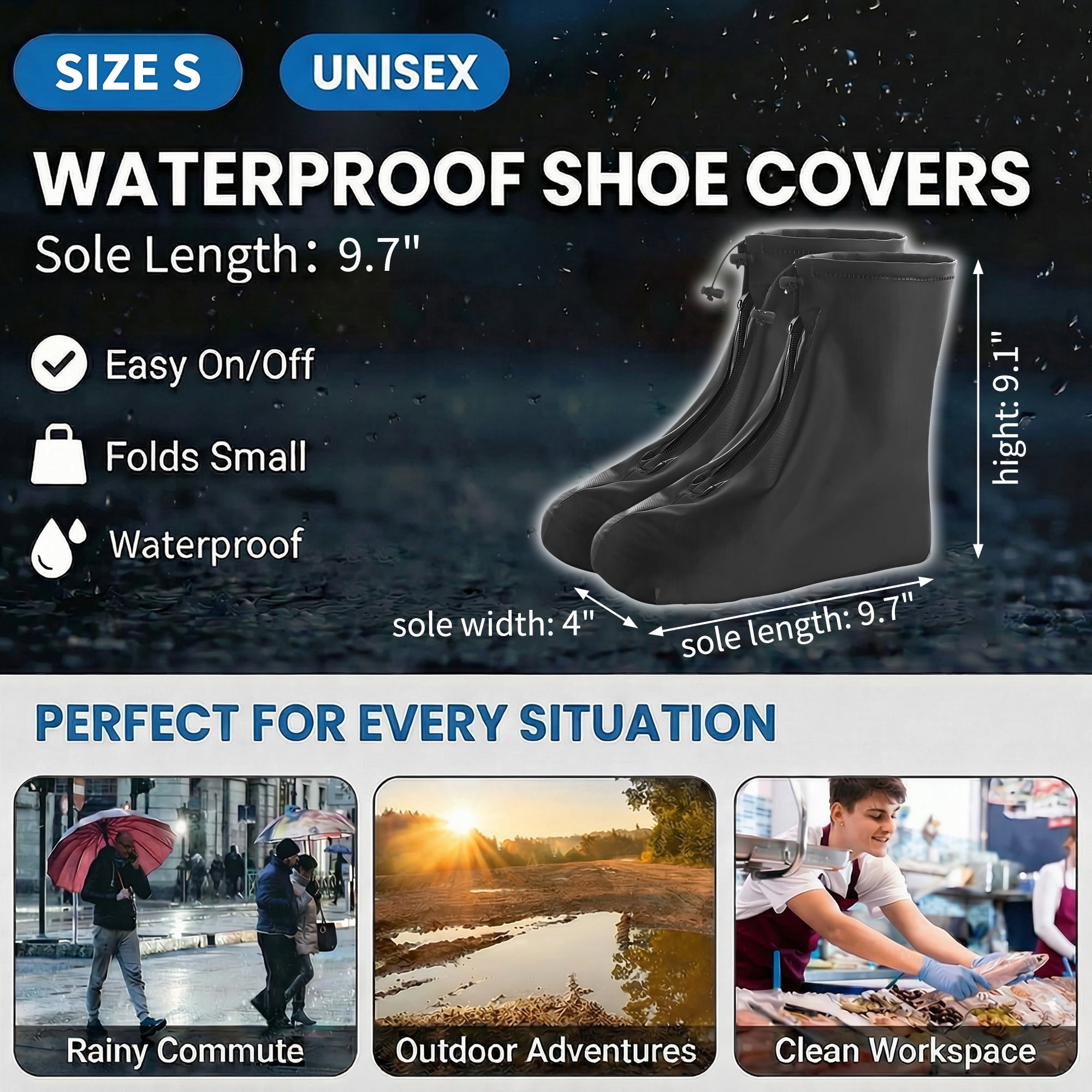Unique Bargains Waterproof Shoe Covers Reusable Overshoes Black SMALL