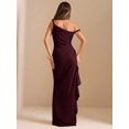 thumbnail image 2 of Maroon One Shoulder Ruched Wrap Maxi Dress With Asymmetrical Ruffle Hem And Draped Detail, 2 of 7