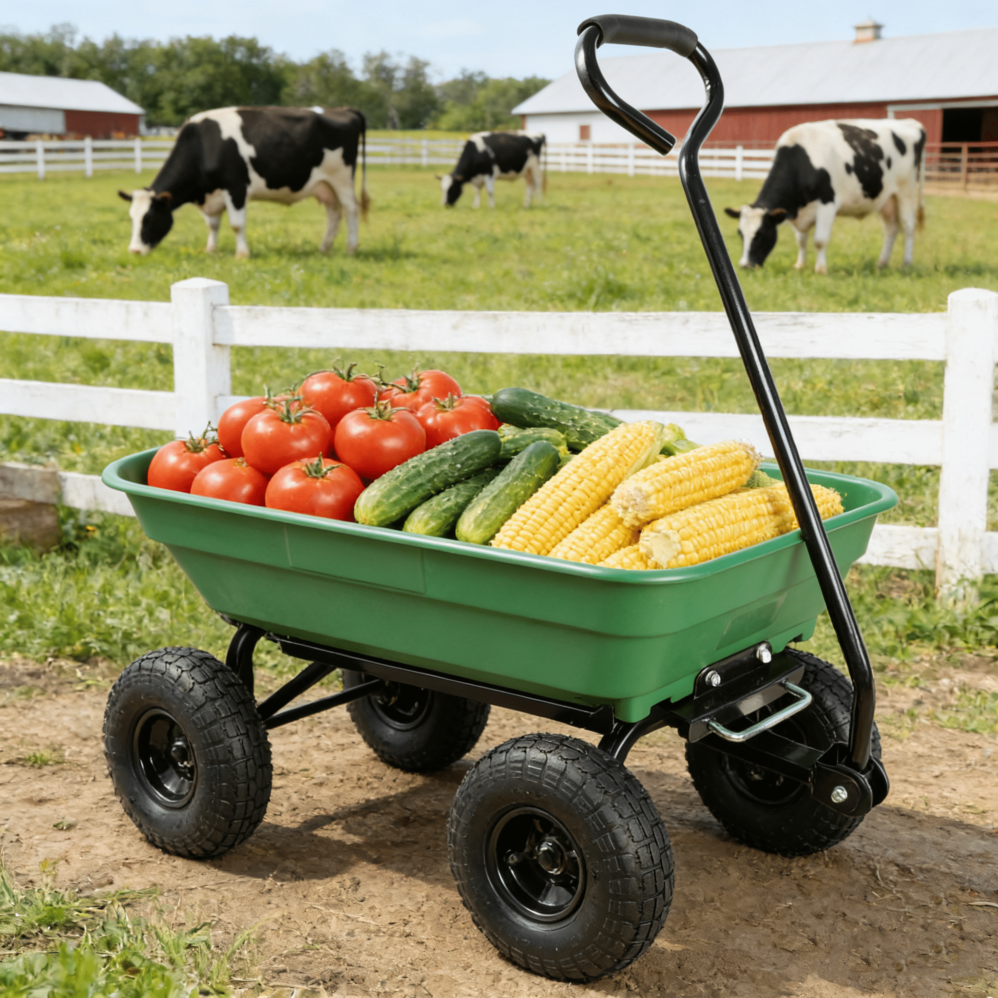 Folding Garden Carts Folding car Poly Garden dump truck with steel frame, 10 inches. Pneumatic tire, 300 lb capacity body 55L Green,Outdoor Garden Carts