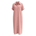 thumbnail image 6 of Sokhug Womens Maxi Shirt Dress Cotton Blend Short Sleeve Button Down Dress with Pockets Side Split Loose Casual Dresses, 6 of 6
