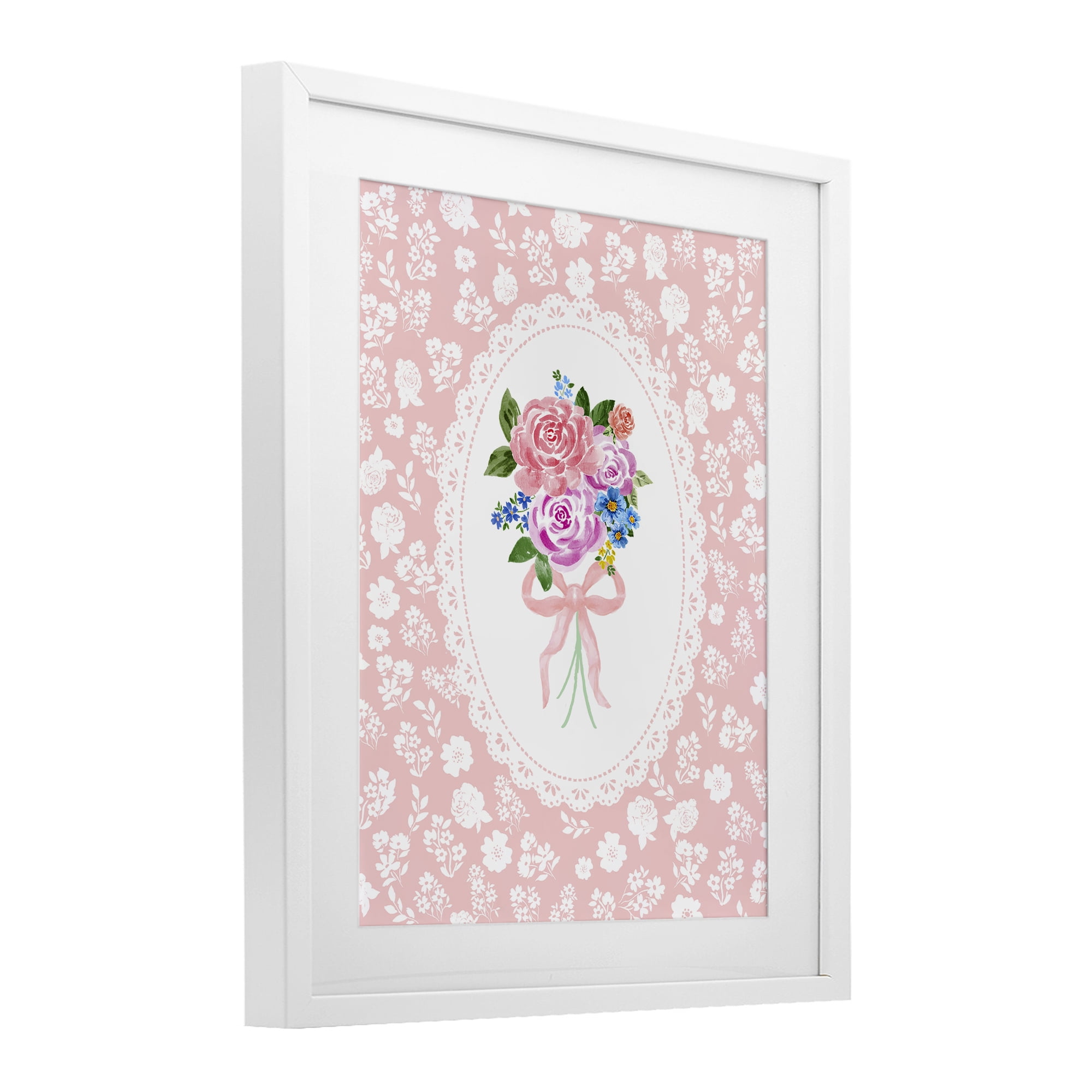 Stupell Industries Peach Feminine Bouquet White Framed Print Under Glass, design by Corinne Haig