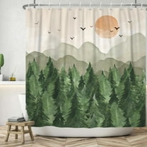 SUNOLIFE Mountain Shower Curtain Green Forset Waterproof Fabric Bathroom Curtain 72x72 in