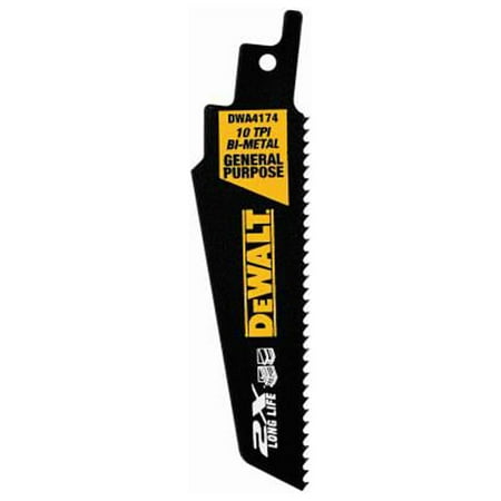 UPC: 0885911330039 | DeWalt DWA4174 2X Long Life Reciprocating Saw Blades  Wood & Metal Cutting 10 TPI  4 In.  5-Pk. – Quantity 1