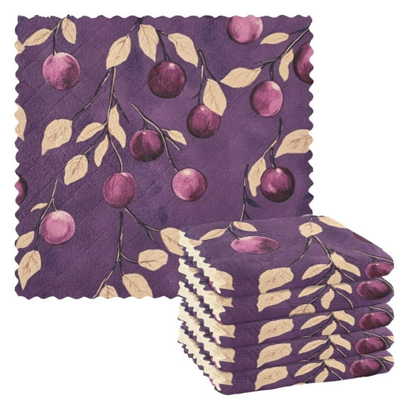 6 Pieces of Kitchen Towels 11x11Inch Kitchen Dish Cloths Kitchen Dish Towels Reuseable Cleaning Cloths Purple Plum