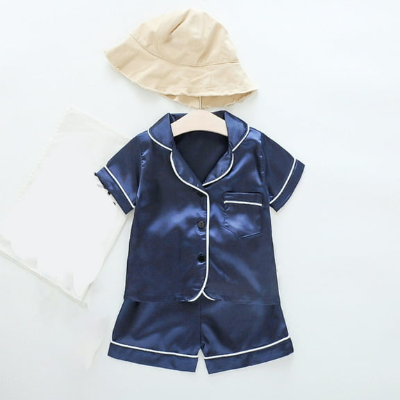 Nrmvnmi Toddler Kids Boys Girls Pajamas Set Solid Color Button Down Short Sleeve Top Elastic Waist Shorts 2 Pcs Sleepwear Home Clothing Set For 1-5 Years