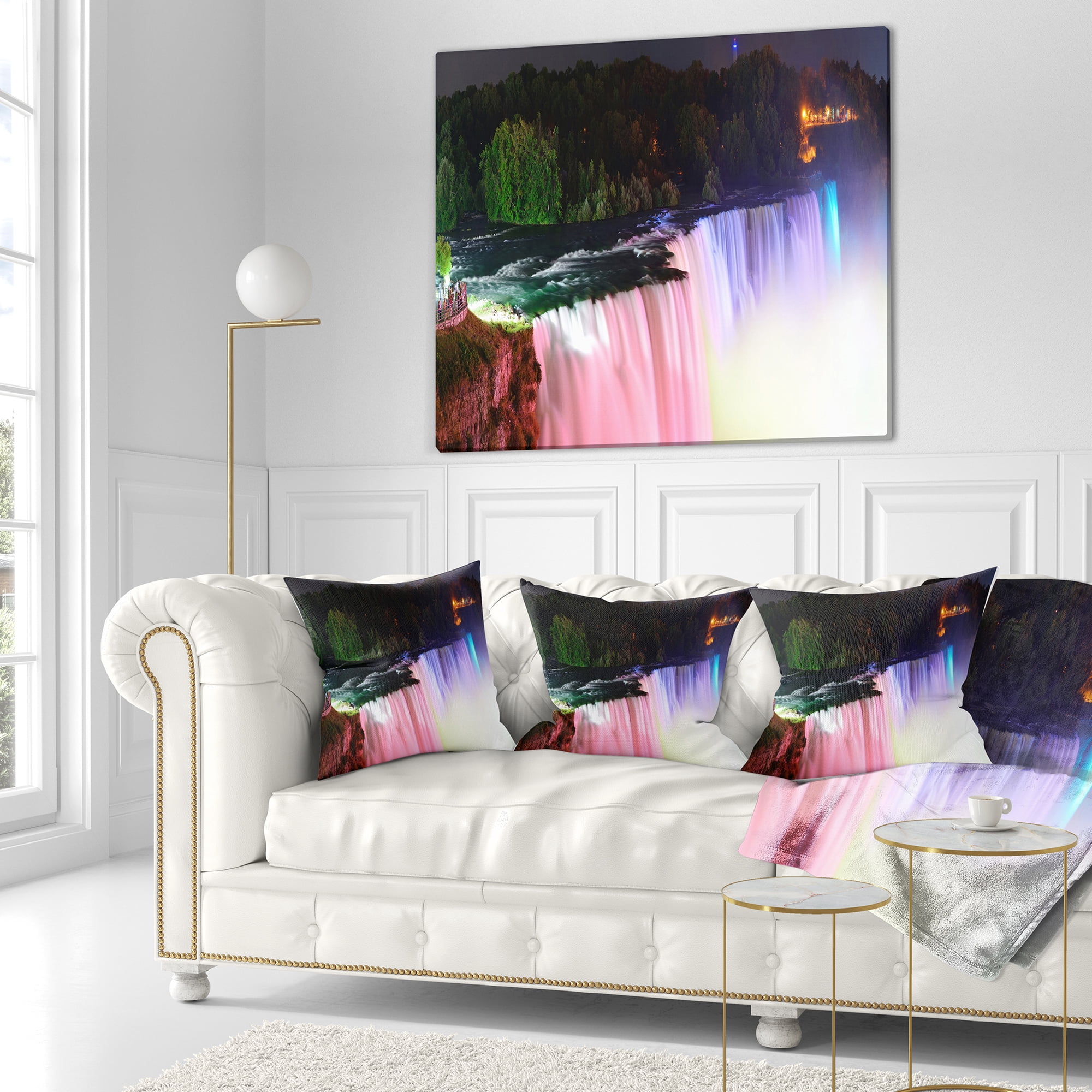 Designart Colorful Niagara Falls Panorama - Abstract Throw Pillow - 16x16