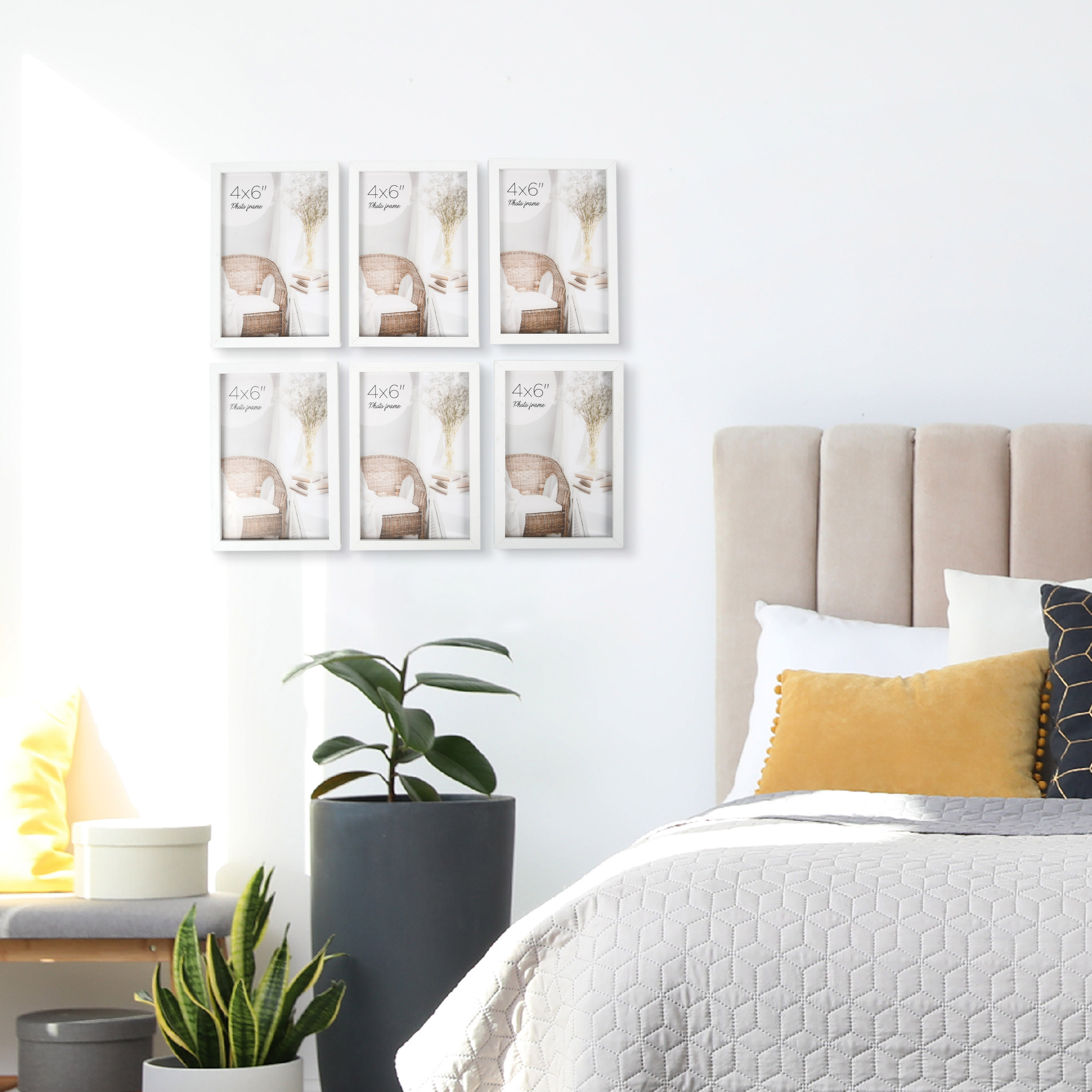Prinz Dakota 4x6" White Linear Picture Frame, Set of 6 Photo Frames for Wall or Tabletop Display