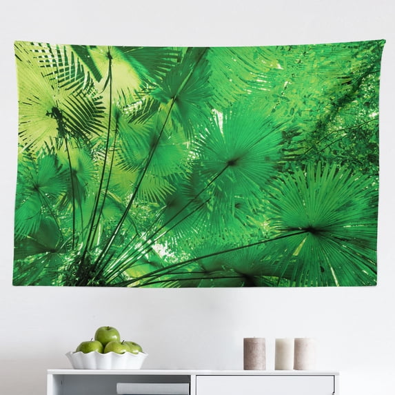 Rainforest Tapestry, Trees with Moss Natural Paradise Silence in The Wild Nature Relaxation Illustration, Fabric Wall Hanging Decor for Bedroom Living Room Dorm, 2 Sizes, Green, by Ambesonne