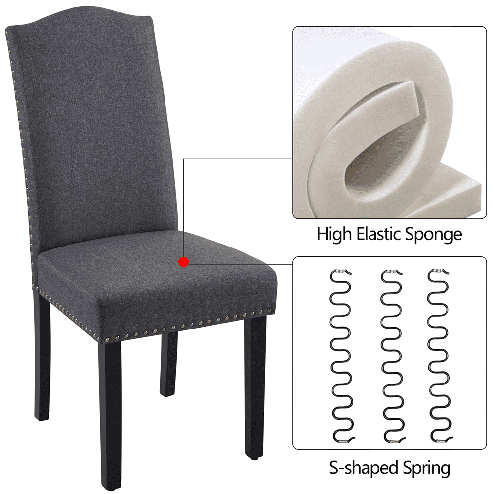Alden Design 6pcs Fabric Padded Parson Dining Chairs with Nailhead Trim Wood Leg, Dark Gray