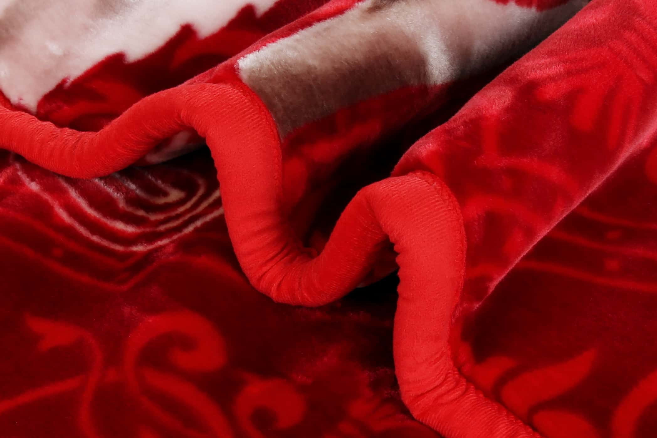 Lammaloe King Size Korean Mink Blanket for Winter, 12 lbs, 87" x 94", Heavy 2-Ply Warm Heavyweight Raschel Bed Blankets, Reversible Printed, Maroon