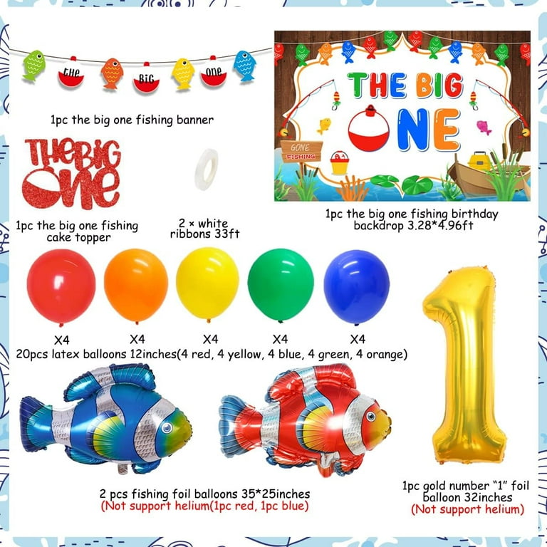 Fishing Theme Birthday Party Decorations 1st Gone Fishing 1st Birthday  Decorations with the Big One Fishing Birthday Backdrop Fishing Banner Cake  Topper Ofishally One Birthday Decorations Supplies 