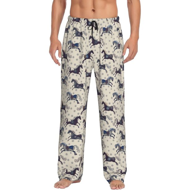 Fotbe Horse Pantalones de Pijama para Hombre, Pantalones de Dormir, Pantalones de Casa con Cintura Ajustable y Bolsillos-X-Large