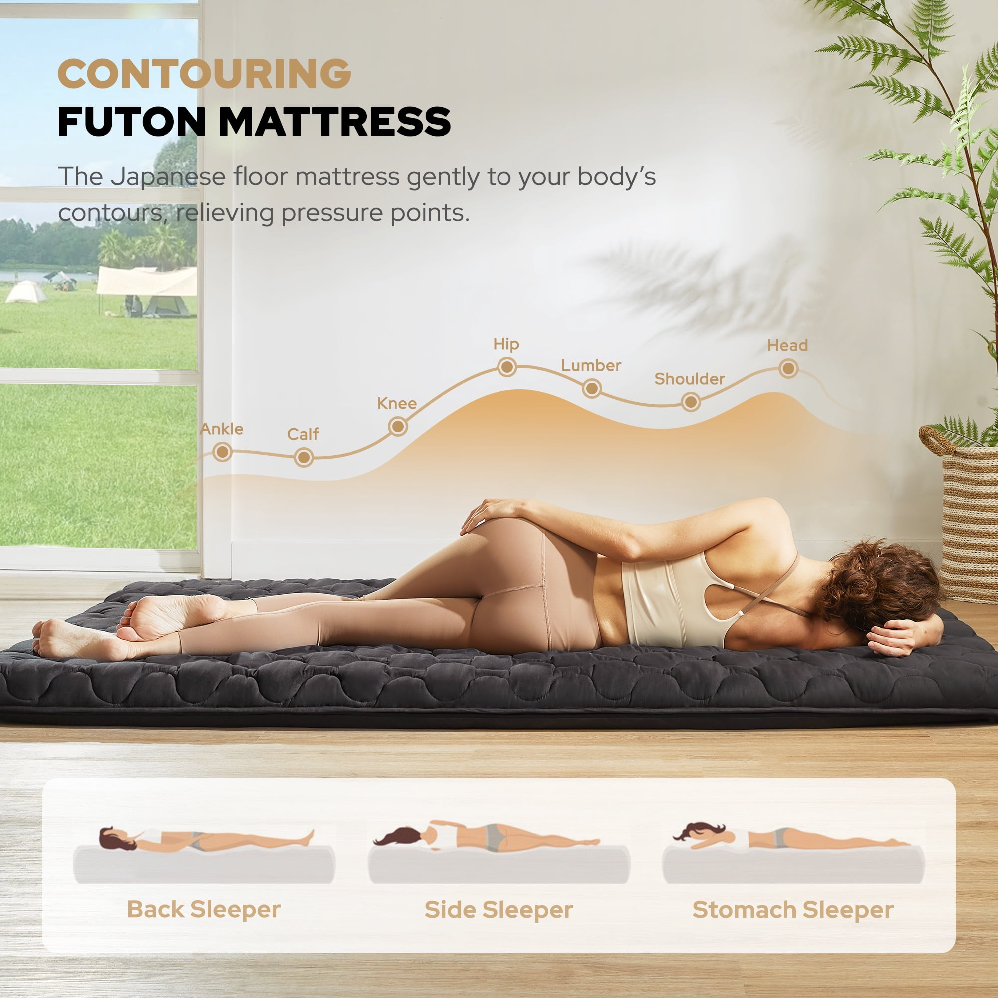 Japanese Futon Mattress, Floor Mattress Twin Size，Foldable Tatami Sleeping Pad with High Density Foam, Gray