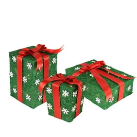 3 Piece Glittering Gift Box Lighted Christmas Yard Art Decoration
