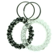Two Piece Coil Bracelet Keychain Set Black with Stars Key Ring