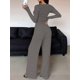 thumbnail image 5 of Conjuntos de Dos Piezas de Otoño para Mujer, Camiseta de Larga con Cuello en V y Pantalones Anchos, Conjuntos de Chándal Informal. Gris Oscuro M, 5 of 6